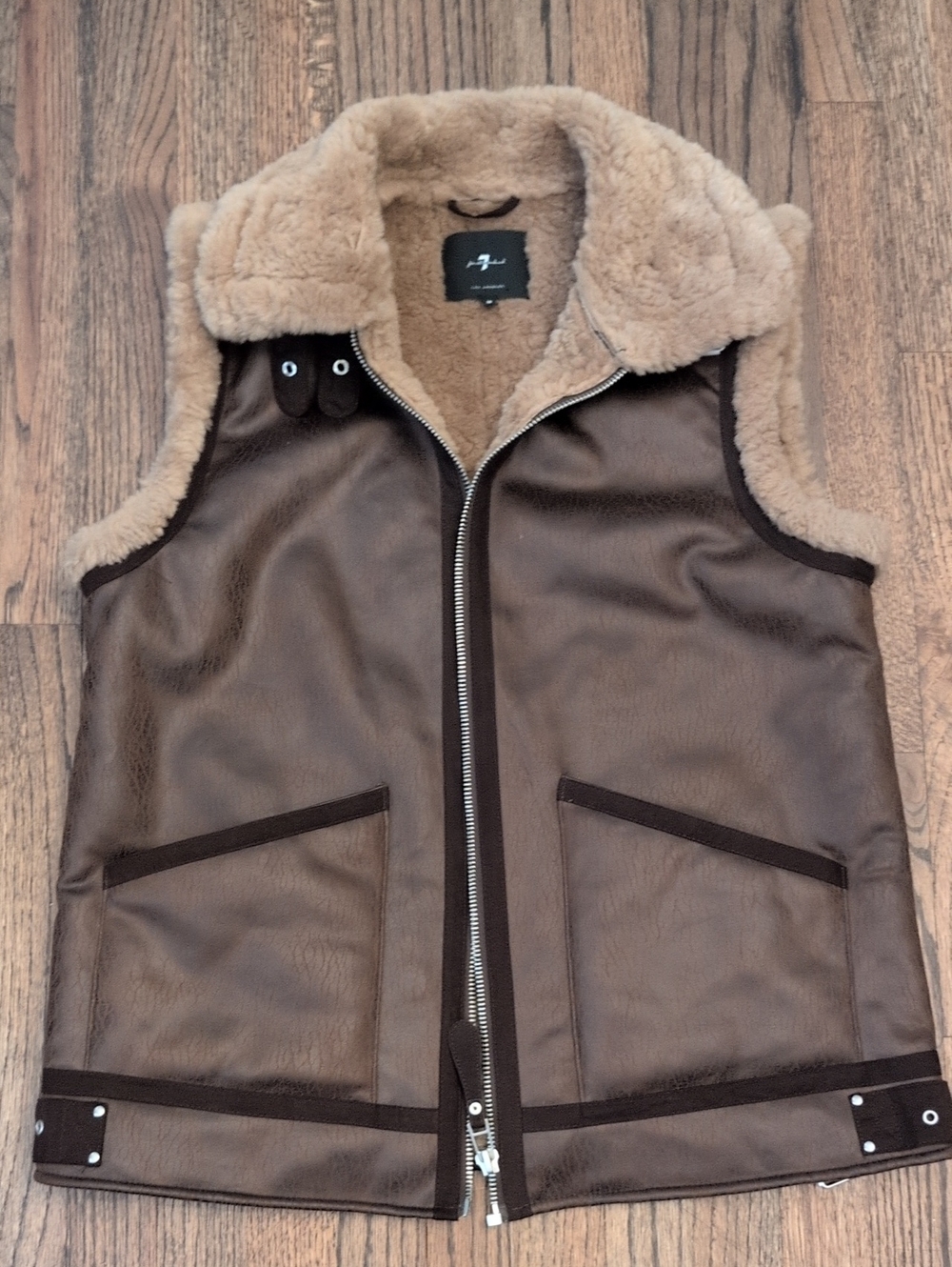 7 For All Mankind Tan Faux Shearling Vest